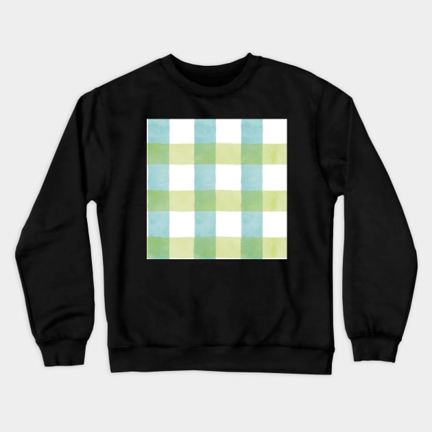 Green & Blue Watercolour Checks Crewneck Sweatshirt by Slepowronski